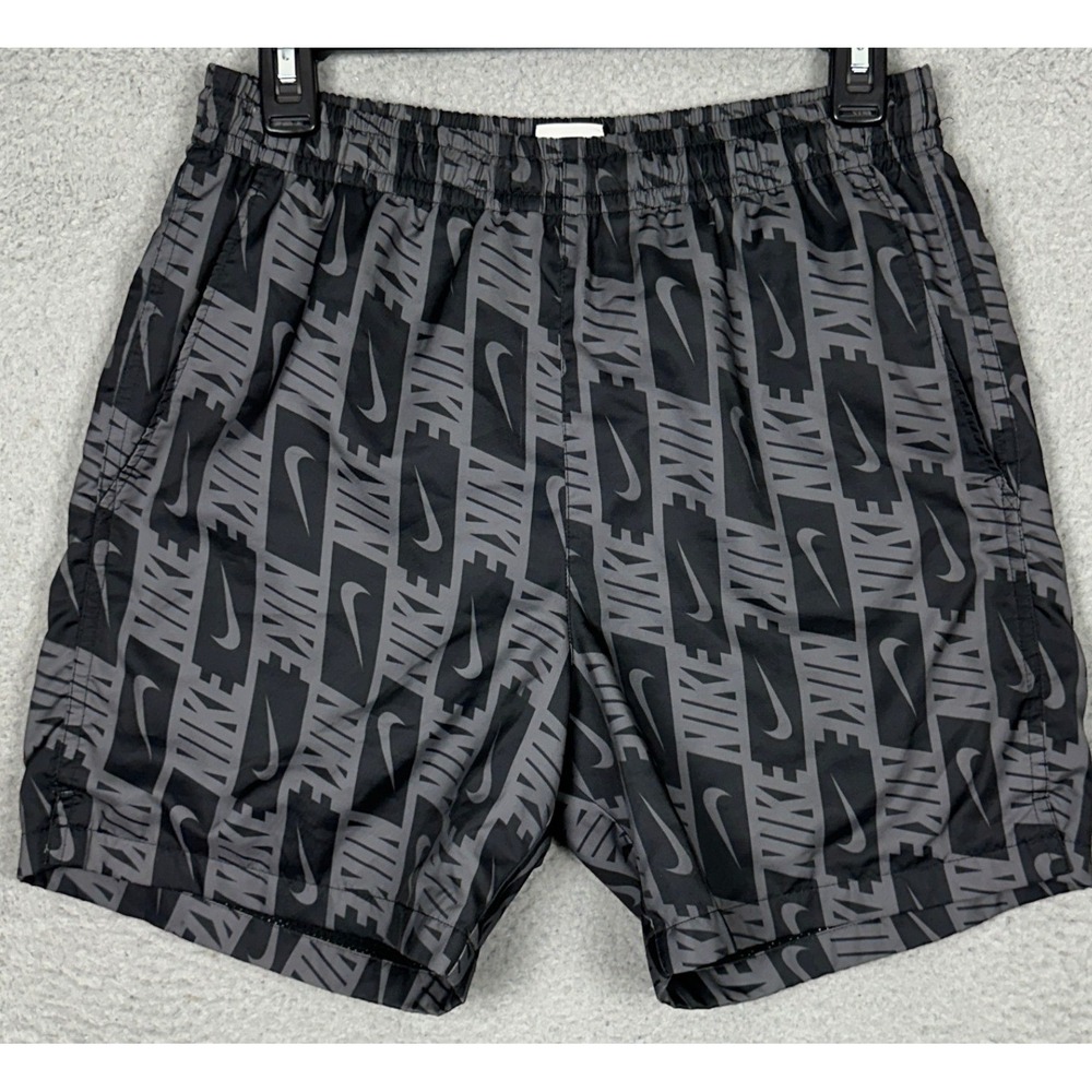 Nike Shorts Mens Small Grey Black Graphic Logo Print Athletic Training Stretch